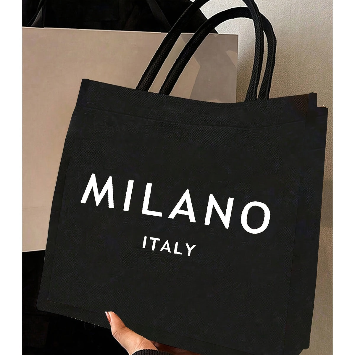 Milano Italy Black Tote Bag with "Milano Italy" Print - Durable Polyester, Perfect for Birthdays, Beaches, Holidays - Ideal Gift for Mothers, Teachers, Friends, and Students, Beach Tote Bag|Stylish Tote Bag|Durable